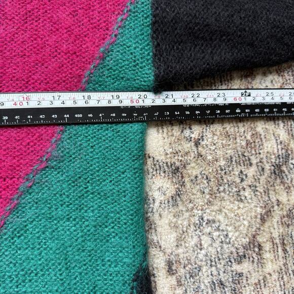 VTG 90s Mohair Wool Blend Knit Sweater S Abstract Art Stripe Rainbow Turtle Neck - Picture 5 of 7